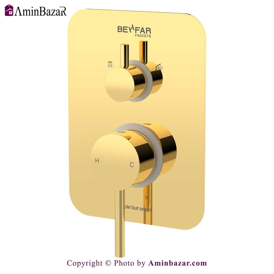 شیر دوش حمام توکار بهفر مدل پلیت A رنگ طلایی براق